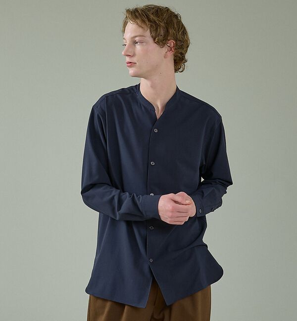 ABAHOUSE「Vネック スキッパーシャツ / バンドカラー」|シャツ・ブラウス|ダークネイビー