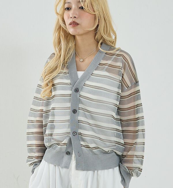 NOMINE「ジャガード シアー ニット カーディガン【予約】」|カーディガン|ライトグレー