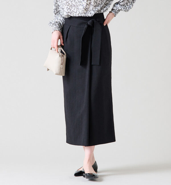 TIARA「リボンベルトタックラップスカート（セットアップ可）」|スカート|ブラック