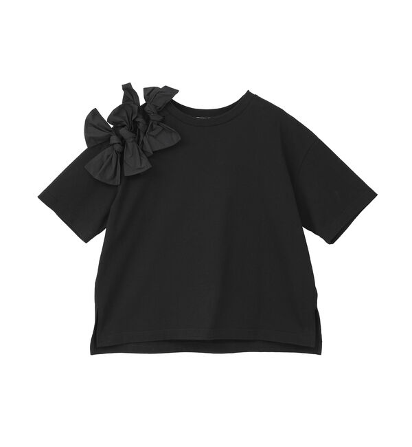 TIARA「ショルダーリボンTシャツ」|Tシャツ・カットソー|ブラック