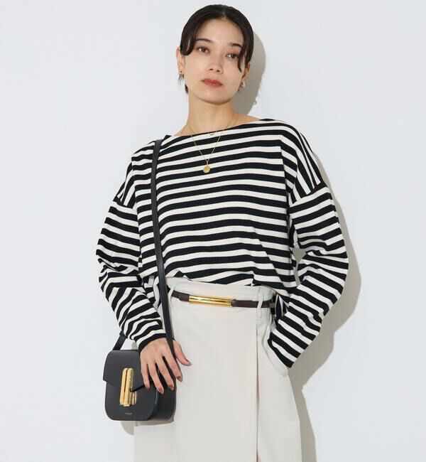 Liesse「ハーフミラノリブニットトップス」|ニット・セーター|ブラック&times;ホワイト