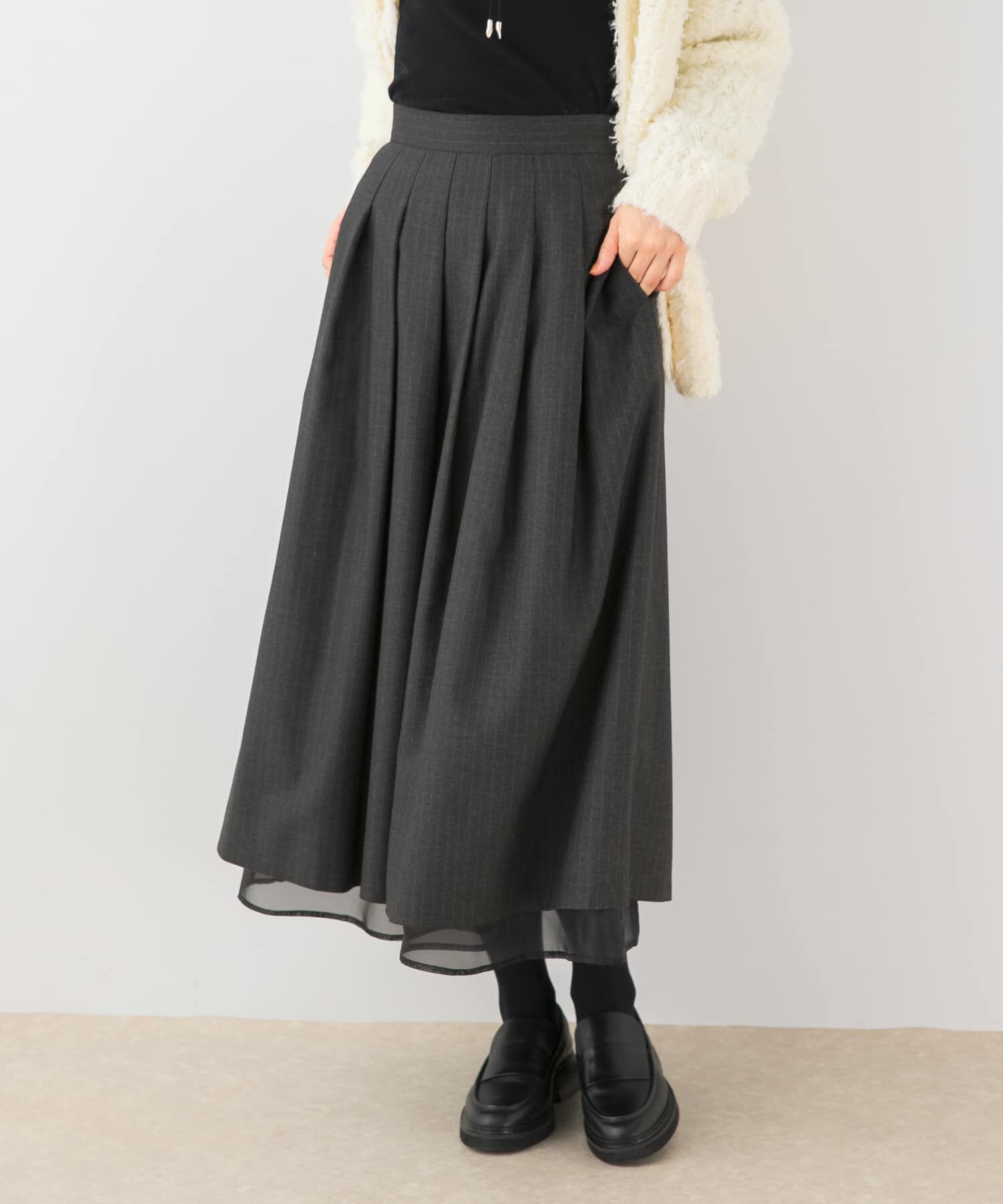 URBAN RESEARCH ROSSO「F by ROSSO　ツイードライクフレアスカート」|スカート|チャコールグレー