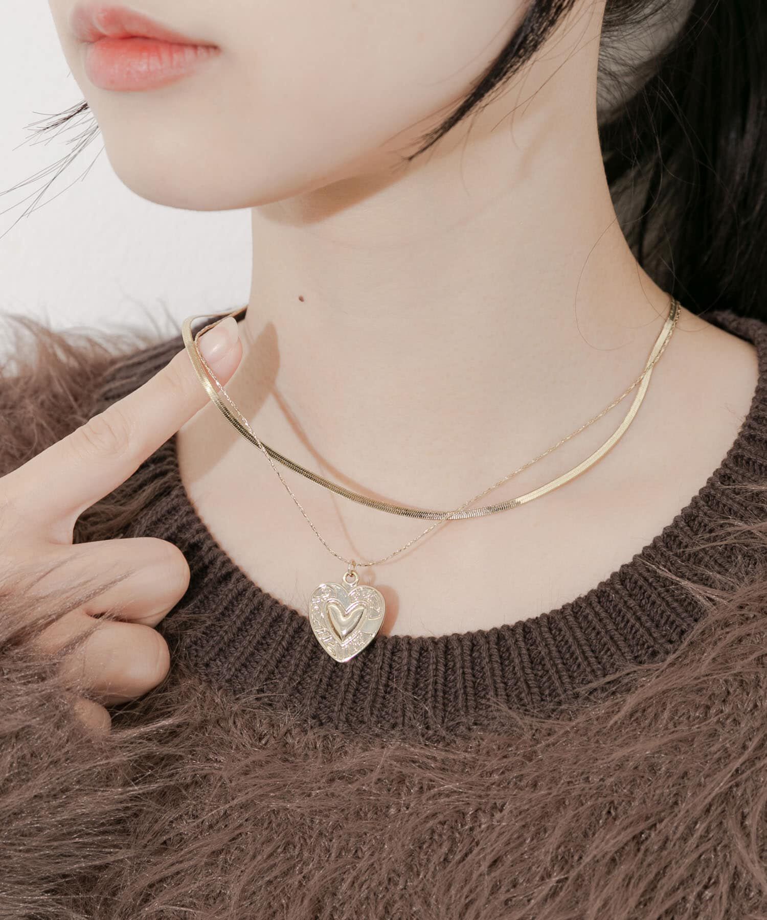 SMELLY「ハートプレートレイヤードネックレス」|ネックレス|