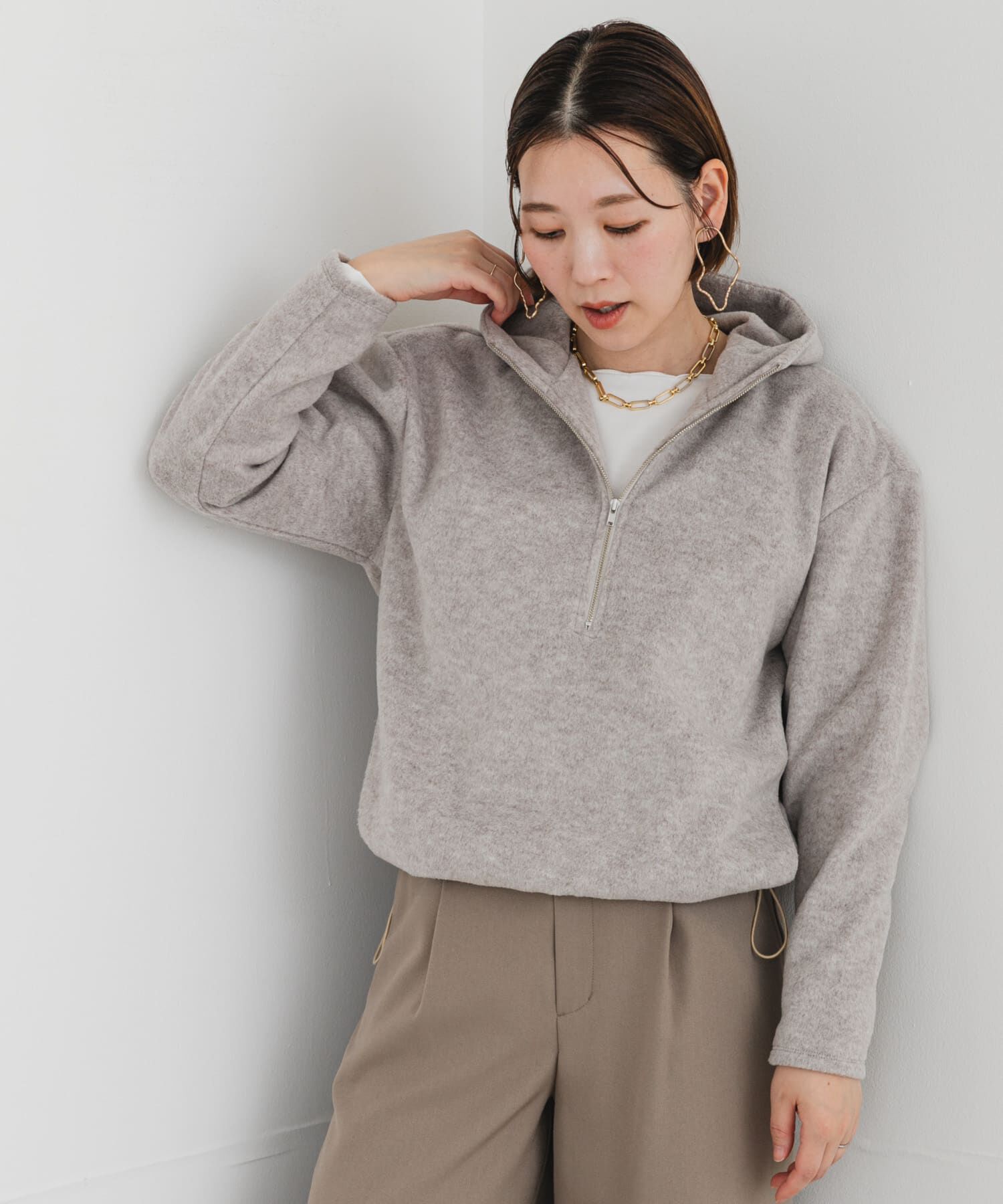 URBAN RESEARCH ROSSO「F by ROSSO　シャギーフリースハーフZIPパーカー」|パーカー|