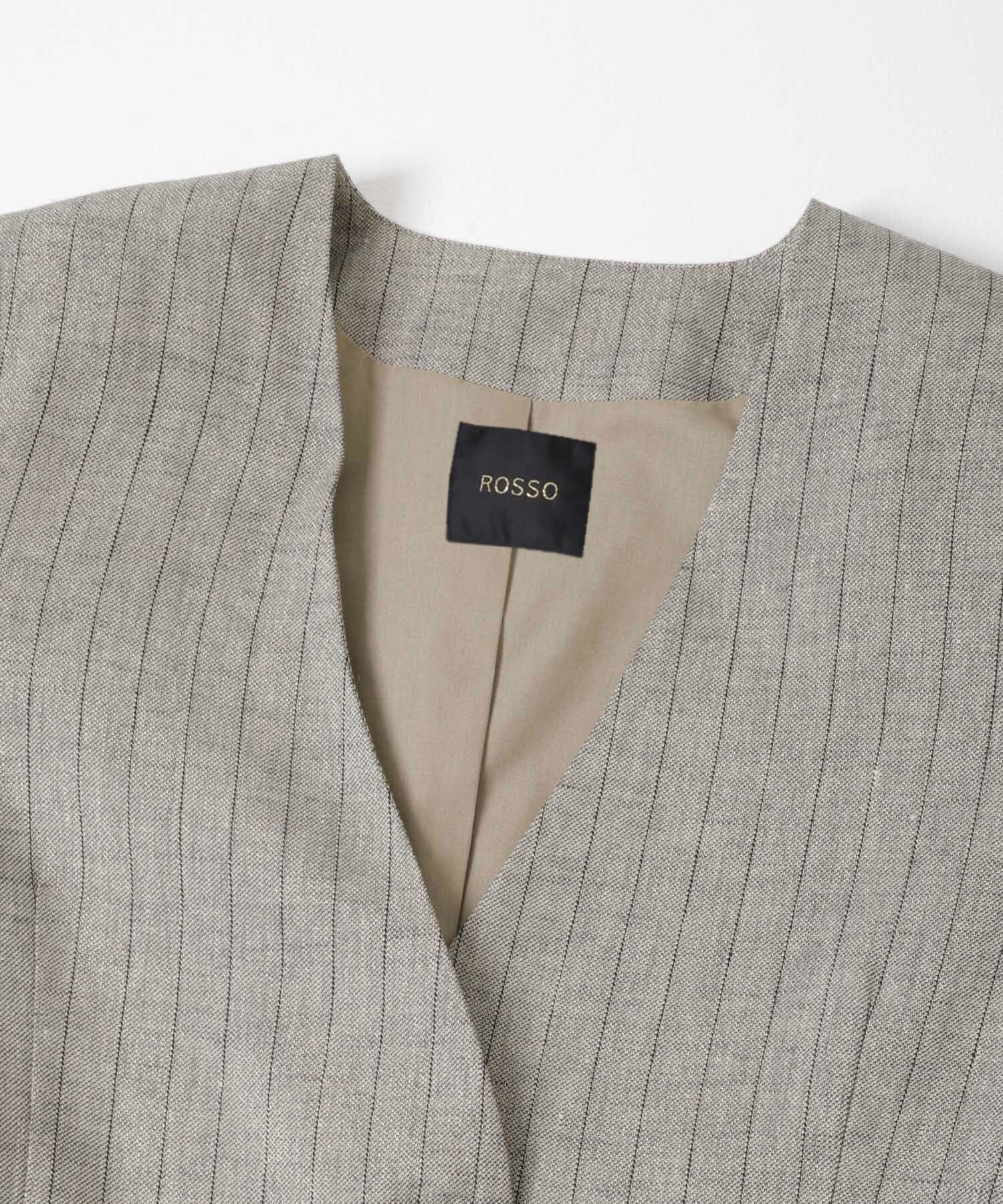 URBAN RESEARCH ROSSO「ラメリネンストライプノーカラージャケット」|ノーカラージャケット|