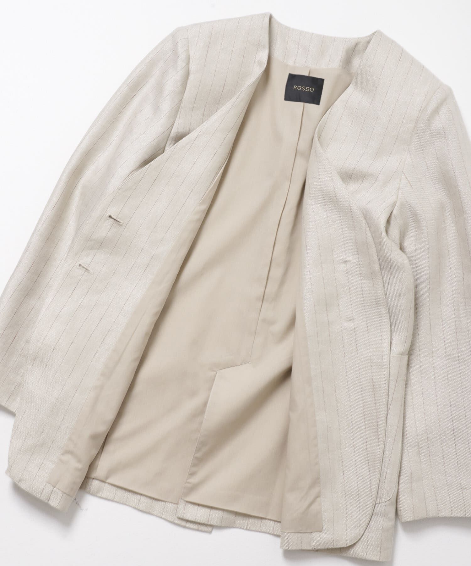 URBAN RESEARCH ROSSO「ラメリネンストライプノーカラージャケット」|ノーカラージャケット|