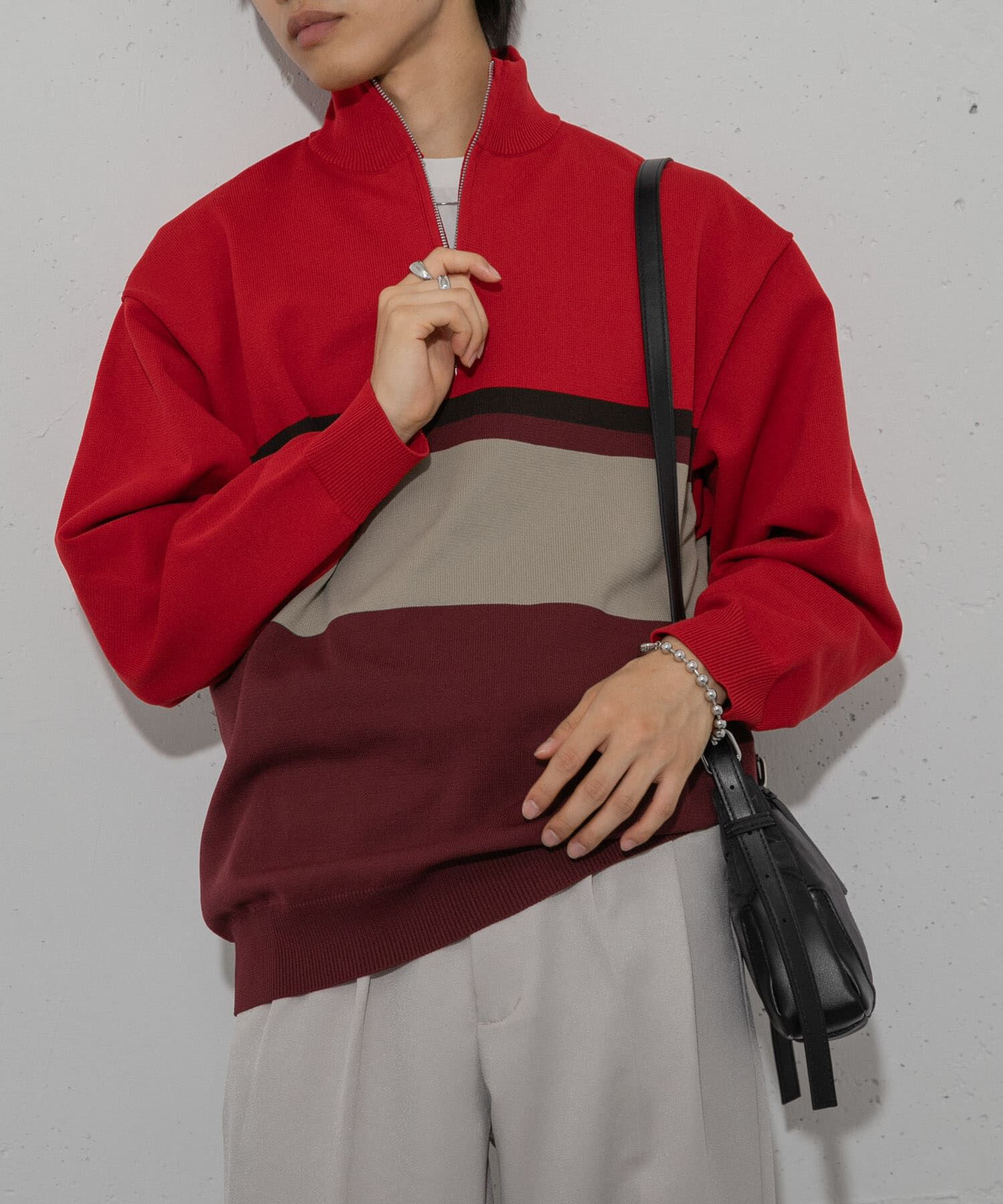 SENSE OF PLACE by URBAN RESEARCH「パネルボーダーハーフZIPニット」|ニット・セーター|レッド