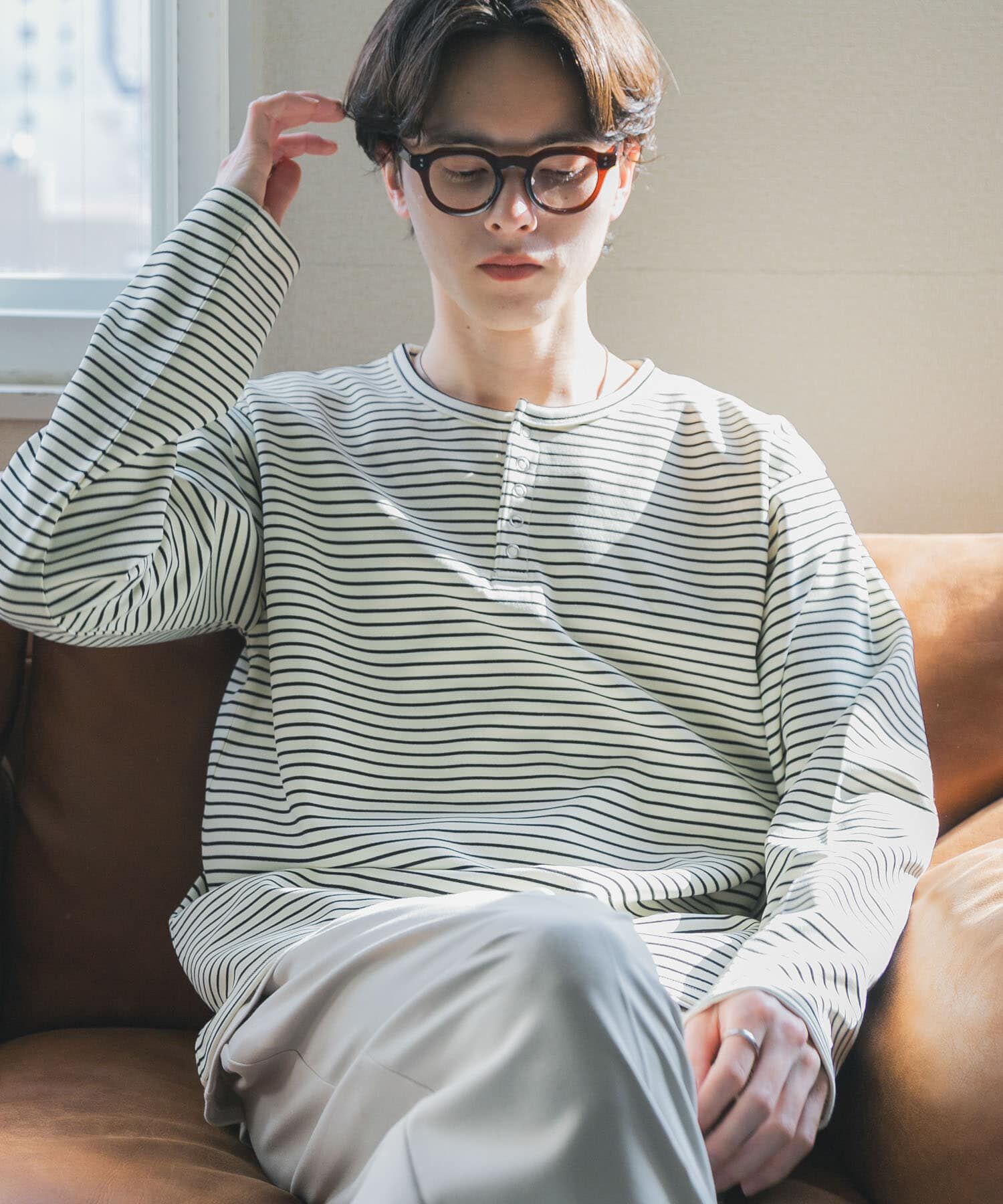 SENSE OF PLACE by URBAN RESEARCH「ボーダーヘンリーネックロングTシャツ」|Tシャツ・カットソー|