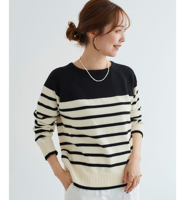  「ブークレーパネルボーダーニット」|ニット・セーター|