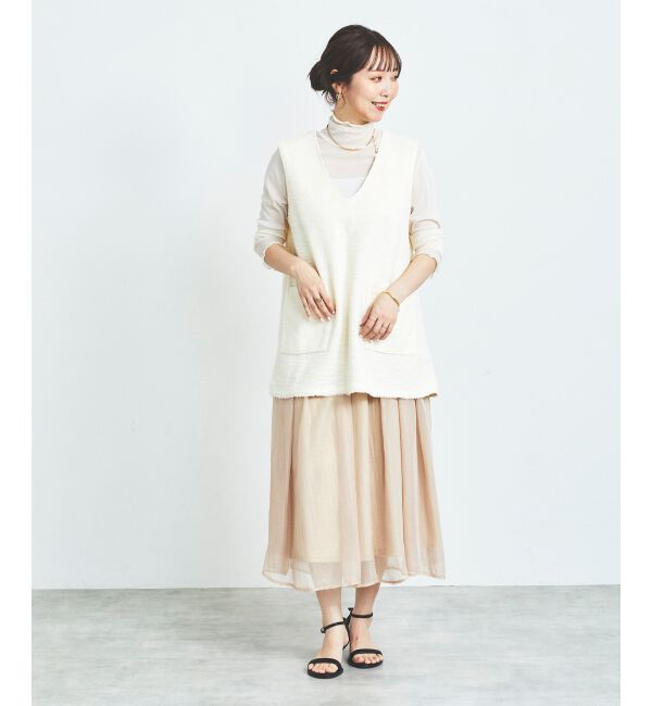 le.coeur blanc「《手洗い可能》ツイーディVネックフレアベスト」|ベスト・ジレ|