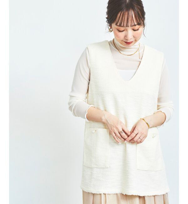 le.coeur blanc「《手洗い可能》ツイーディVネックフレアベスト」|ベスト・ジレ|