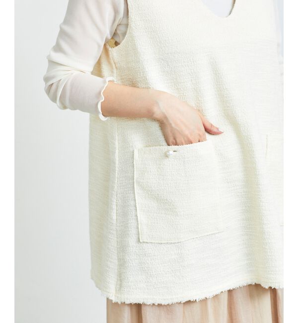 le.coeur blanc「《手洗い可能》ツイーディVネックフレアベスト」|ベスト・ジレ|