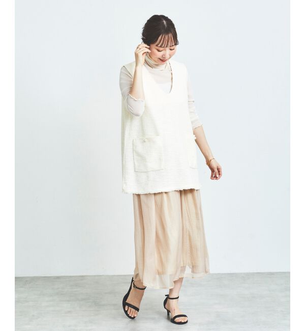 le.coeur blanc「《手洗い可能》ツイーディVネックフレアベスト」|ベスト・ジレ|