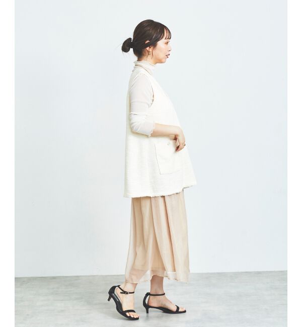 le.coeur blanc「《手洗い可能》ツイーディVネックフレアベスト」|ベスト・ジレ|