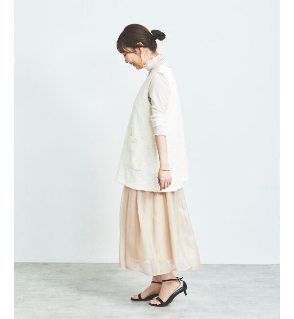 le.coeur blanc「《手洗い可能》ツイーディVネックフレアベスト」|ベスト・ジレ|