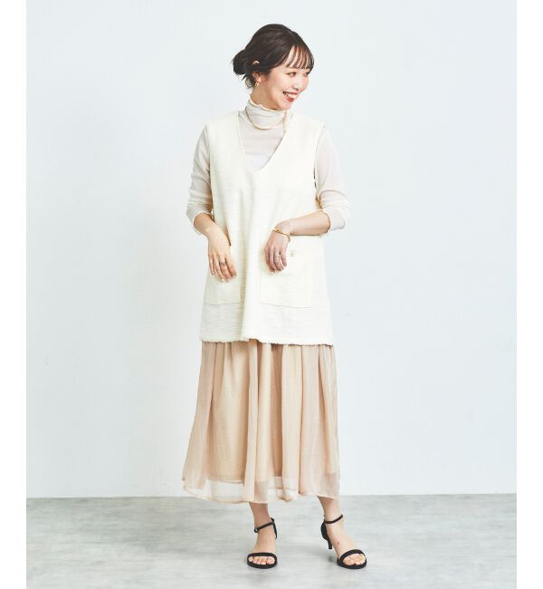 le.coeur blanc「《手洗い可能》ツイーディVネックフレアベスト」|ベスト・ジレ|