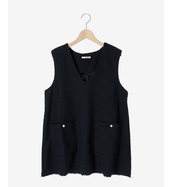le.coeur blanc「《手洗い可能》ツイーディVネックフレアベスト」|ベスト・ジレ|
