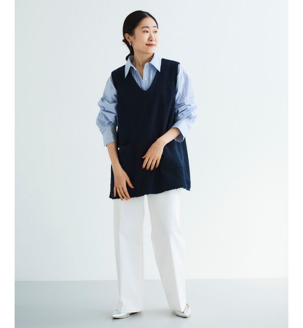 le.coeur blanc「《手洗い可能》ツイーディVネックフレアベスト」|ベスト・ジレ|