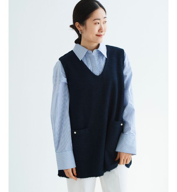 le.coeur blanc「《手洗い可能》ツイーディVネックフレアベスト」|ベスト・ジレ|