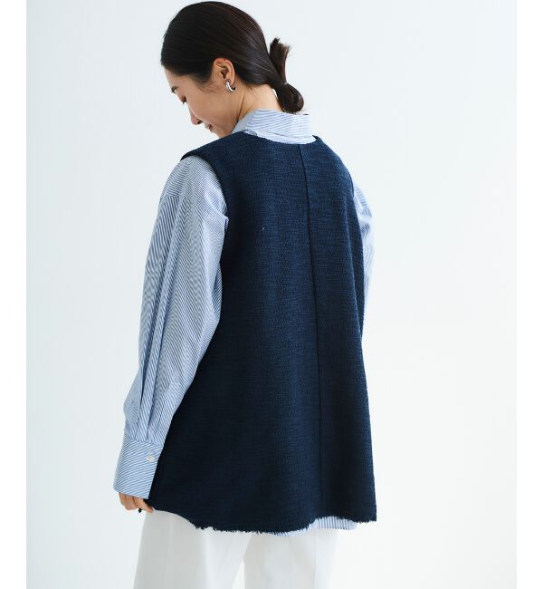 le.coeur blanc「《手洗い可能》ツイーディVネックフレアベスト」|ベスト・ジレ|