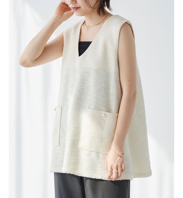 le.coeur blanc「《手洗い可能》ツイーディVネックフレアベスト」|ベスト・ジレ|