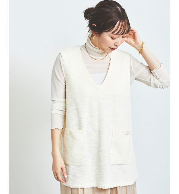 le.coeur blanc「《手洗い可能》ツイーディVネックフレアベスト」|ベスト・ジレ|