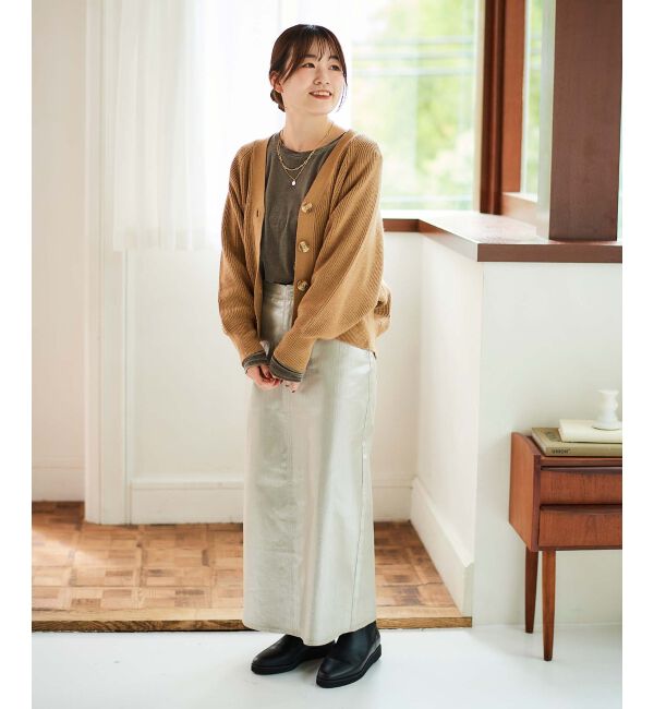  「《手洗い可能》片畦編みVネックカーディガン」|カーディガン|