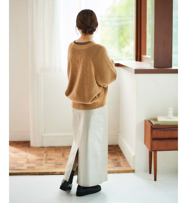  「《手洗い可能》片畦編みVネックカーディガン」|カーディガン|