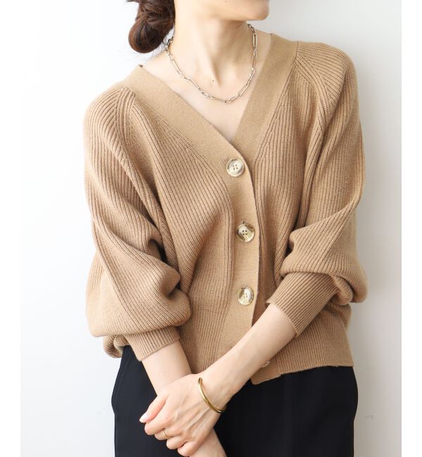  「《手洗い可能》片畦編みVネックカーディガン」|カーディガン|