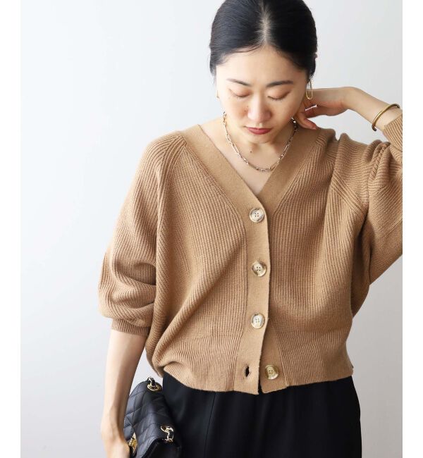  「《手洗い可能》片畦編みVネックカーディガン」|カーディガン|