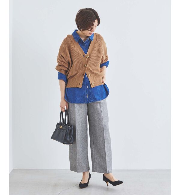  「《手洗い可能》片畦編みVネックカーディガン」|カーディガン|