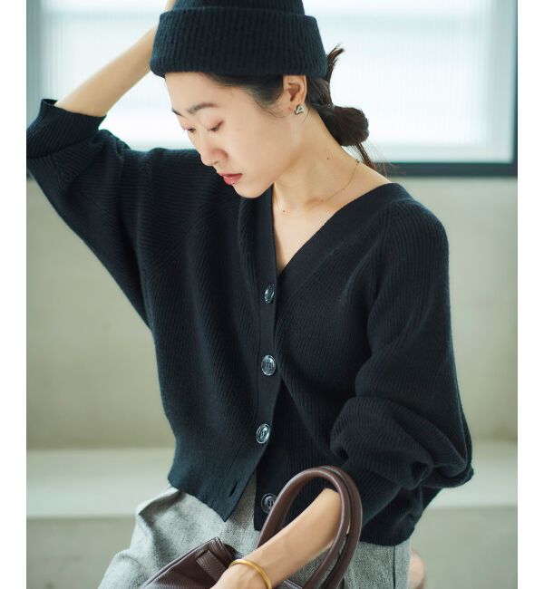  「《手洗い可能》片畦編みVネックカーディガン」|カーディガン|