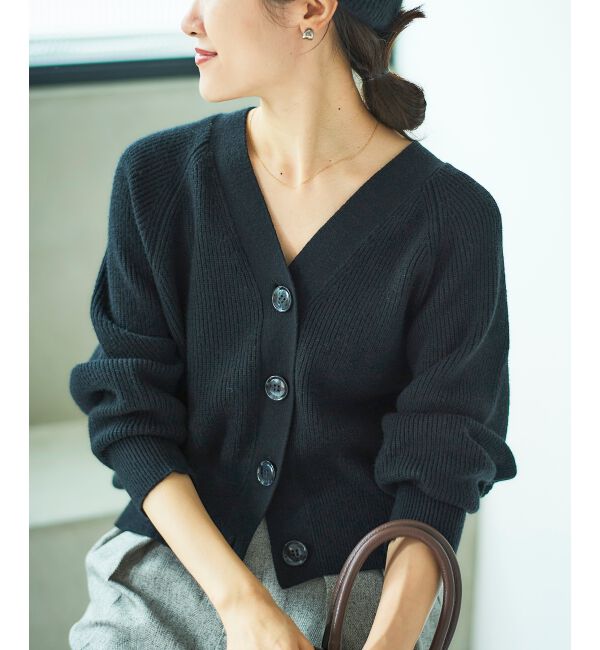  「《手洗い可能》片畦編みVネックカーディガン」|カーディガン|