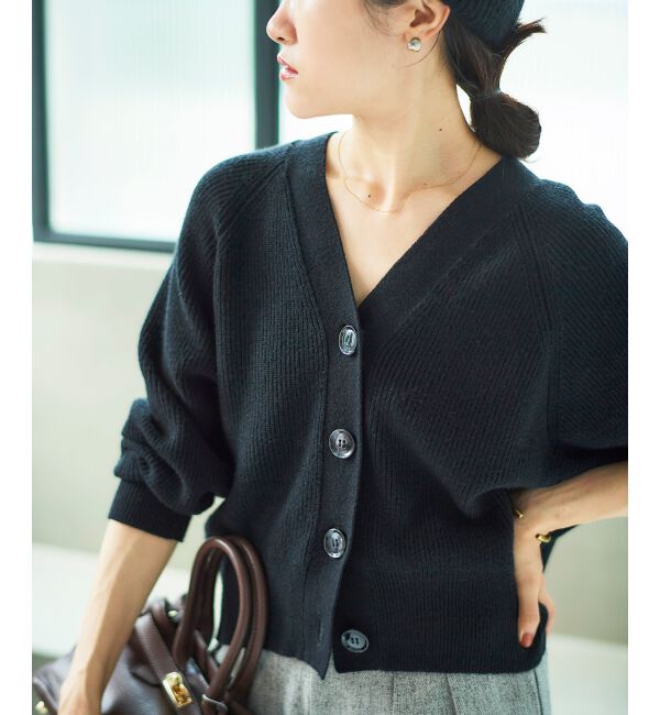  「《手洗い可能》片畦編みVネックカーディガン」|カーディガン|