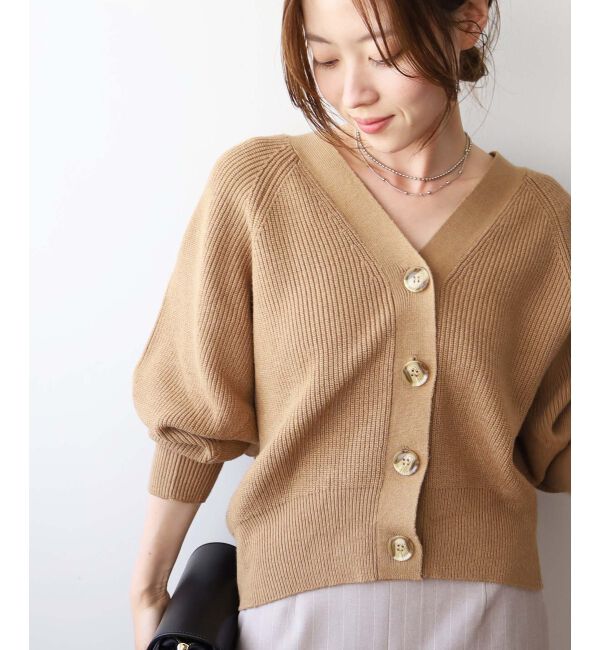  「《手洗い可能》片畦編みVネックカーディガン」|カーディガン|