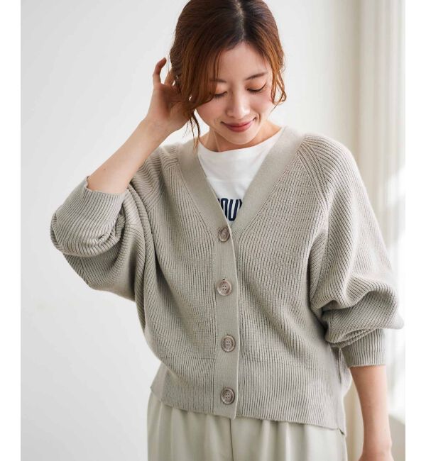  「《手洗い可能》片畦編みVネックカーディガン」|カーディガン|