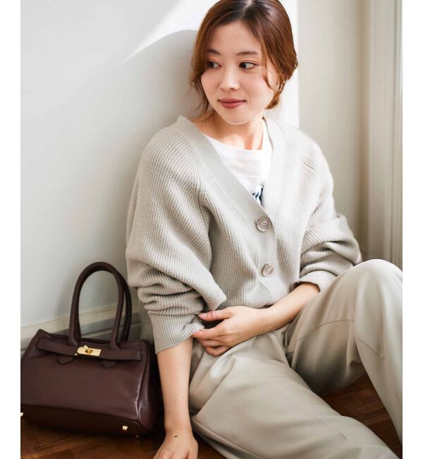  「《手洗い可能》片畦編みVネックカーディガン」|カーディガン|