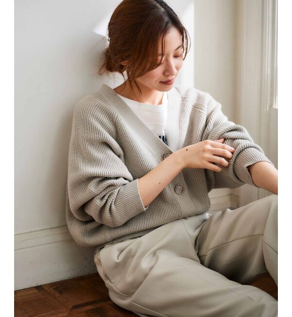  「《手洗い可能》片畦編みVネックカーディガン」|カーディガン|