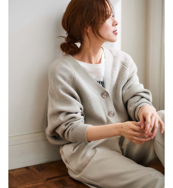  「《手洗い可能》片畦編みVネックカーディガン」|カーディガン|