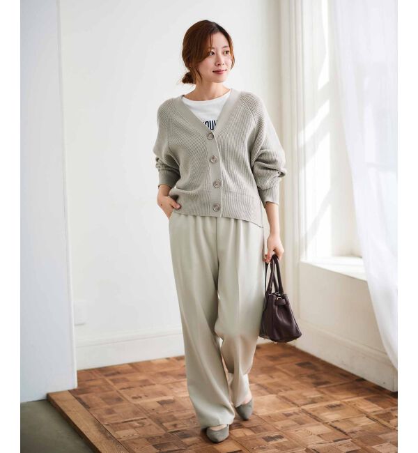  「《手洗い可能》片畦編みVネックカーディガン」|カーディガン|