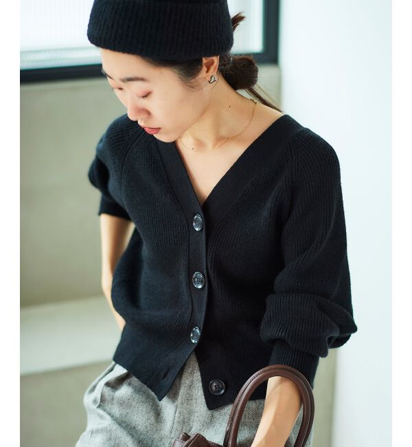  「《手洗い可能》片畦編みVネックカーディガン」|カーディガン|