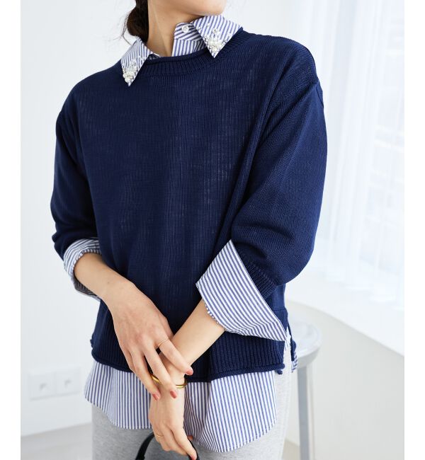  「《手洗い可能》リネンライクニットプルオーバー」|ニット・セーター|