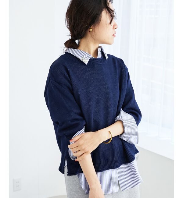  「《手洗い可能》リネンライクニットプルオーバー」|ニット・セーター|