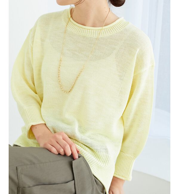  「《手洗い可能》リネンライクニットプルオーバー」|ニット・セーター|イエロー