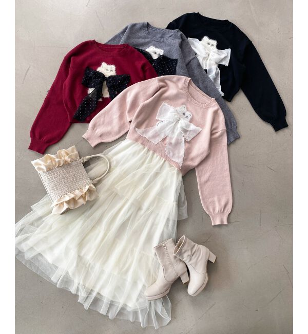  「◎ふわふわLadycatリボンニット」|ニット・セーター|