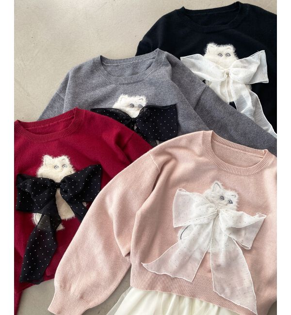  「◎ふわふわLadycatリボンニット」|ニット・セーター|