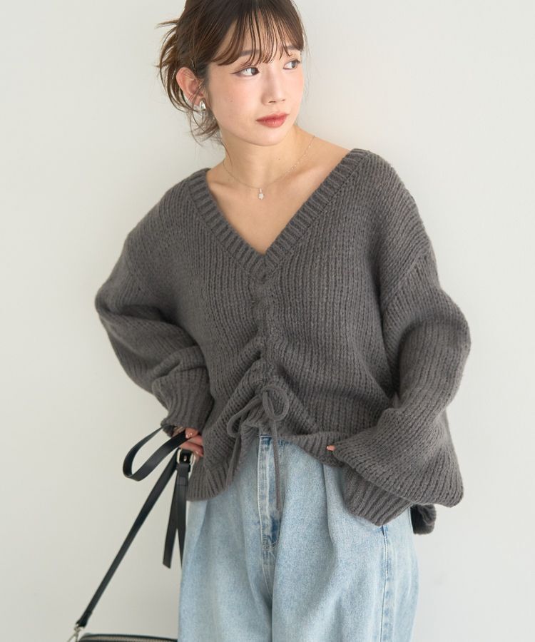 earth music&ecology「フロントシャーリングニットプルオーバー」|ニット・セーター|Charcoal Gray