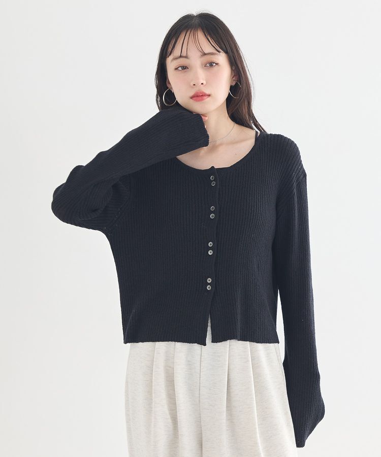 earth music&ecology「リブクロップドカーディガン」|カーディガン|