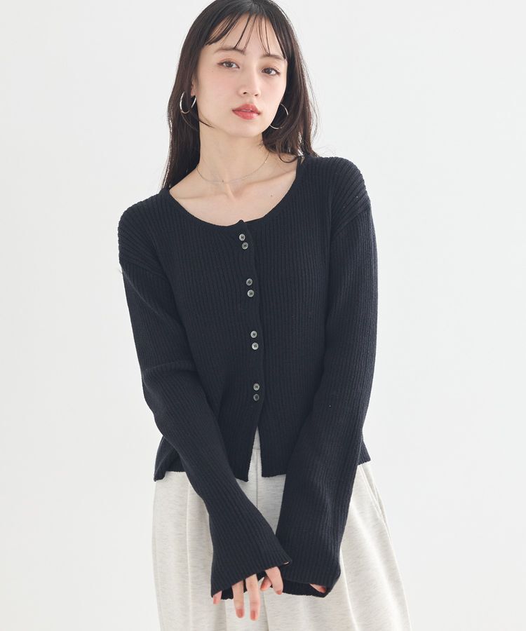 earth music&ecology「リブクロップドカーディガン」|カーディガン|Black