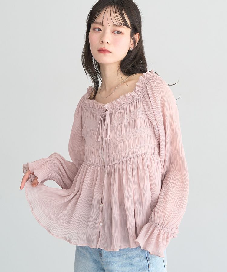 earth music&ecology「シャーリングフリルオフショルブラウス」|シャツ・ブラウス|Pink Beige